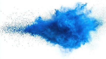 Wall Mural - abstract blue dust explosion on white background. freeze motion of blue powder splash. painted holi 