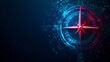 © Thiago - Digital goal compass success illustration. low polygonal wireframe. direction aiming at target on blue dark background. Vintage Futuristic. Illustration