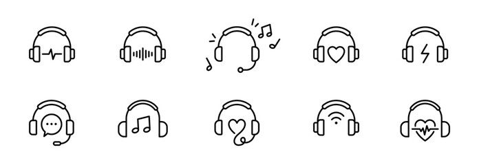 Wall Mural - Headphone icons set. Earphones Music symbols. Headphones, headset accessory icon. Vector symbol