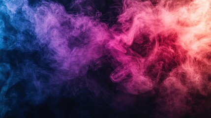 Wall Mural - Dense multicolored smoke of red, purple, and pink colors on a black isolated background. Background of smoke vape