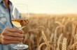 © GH - Enjoying white wine in a golden wheat field during a beautiful sunset in summer