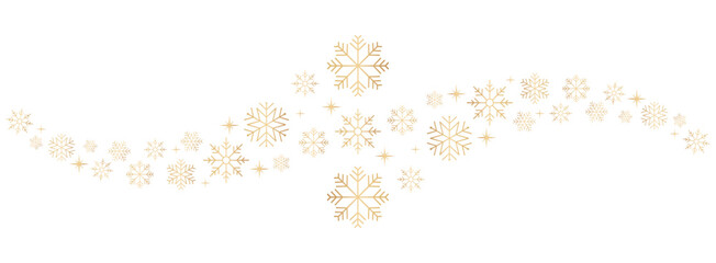 Aufkleber - Gold snow wave isolated on transparent background. Christmas card. New year banner with golden color gradient snowflakes.  Vector illustration.