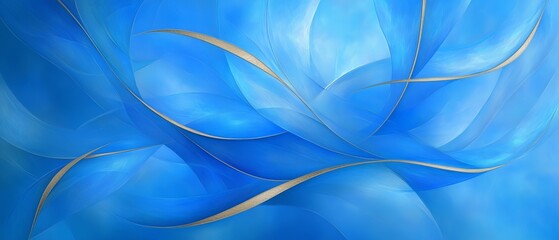 Wall Mural - Blue and gold painting of a wave. The blue is very bright and the gold is very shiny