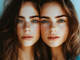 A woman with two faces looking at the camera