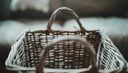 empty wicker basket close-up photo with selective focus