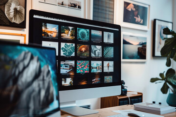 Aufkleber - Art display featuring diverse prints in a creative studio environment with natural light illuminating the space and artwork during the day