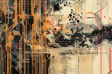 Fototapete - Abstract design of colorful circuitry patterns with vibrant hues and intricate details showcasing technological innovation and creativity in digital art