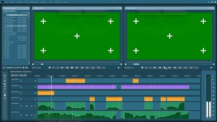 video editor software interface used for masking clips over green screens during media production. f