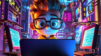 Young programmer concentrating working on laptop in datacenter