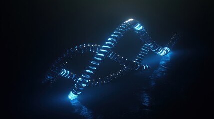 Poster - A striking blue DNA double helix glows in a dark setting, emphasizing the intricate structure of genetic material and its significance. Generative AI