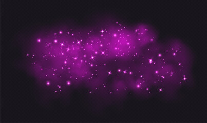 Wall Mural - pink magic smoke with stars and sparkles, fog with glowing particles, colorful vapor with star dust.