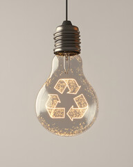 Wall Mural - A glowing light bulb featuring a recycle symbol, promoting sustainability and eco-friendliness.