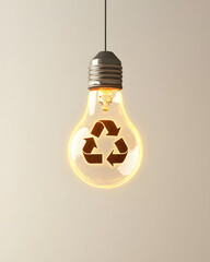 Wall Mural - A glowing light bulb featuring a recycling symbol, promoting sustainability and eco-friendliness.