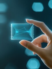 Leinwandbilder - A hand presents a micro biochip featuring a holographic screen that displays various health metrics in a futuristic setting. Generative AI