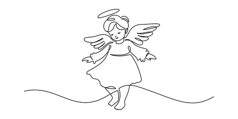 beautiful angel baby in one continuous line drawing. christmas cherub and easter symbol in simple li