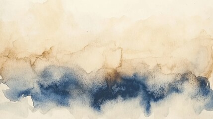 Poster - Gentle hues of beige and blue flow together, forming a tranquil watercolor texture perfect for backgrounds in various creative works. Generative AI