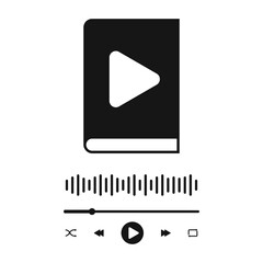Wall Mural - Audiobook app interface template with audio book sign, progress slider bar, equalizer sound wave and buttons. Ebook or podcast audioplayer widget. Audio reading concept. Vector graphic illustration.