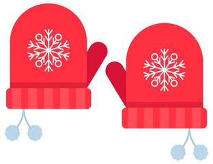 Wall Mural - Two red mittens with snowflakes icon isolated on white background.