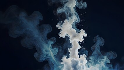 Sticker - Abstract white smoke in slow motion dark blue background. Blue flare light beam with smoke and dust particle effect abstract background. Generative AI