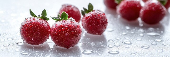 Poster - A collection of vibrant red strawberries with droplets of water clinging to their surface, showcasing their freshness and ripeness. Generative AI