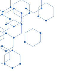 Wall Mural - hexagon technology corner isolated on transparent background. white background with blue hexagon pat