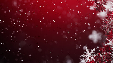 Wall Mural - Red Winter Wonderland:  A festive backdrop of falling snow against a rich burgundy background, adorned with delicate snowflakes. Perfect for holiday designs and winter themes.