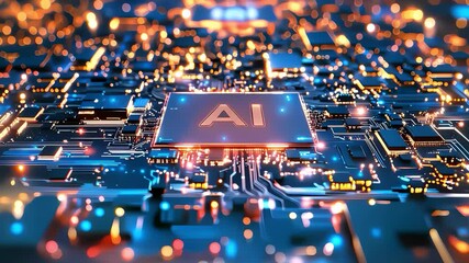 Wall Mural - artificial intelligence on processor in computing system, ai machine learning innovation, electronic