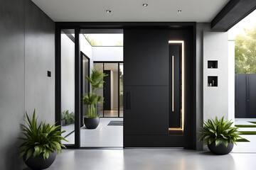 Wall Mural - Modern home front door nestled in an interior with neat minimalist design