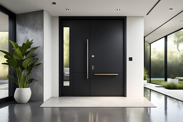 Wall Mural - Modern home front door nestled in an interior with neat minimalist design