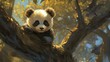 © phattharabodin - Cute Panda Cub Perched on a Branch in a Tree