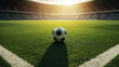 © Wine - AI generative. Close up of a soccer ball in the middle of a soccer stadium 2