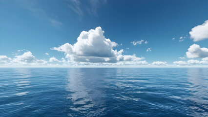 Wall Mural - Tranquil sea under a calm sky with soft clouds.
