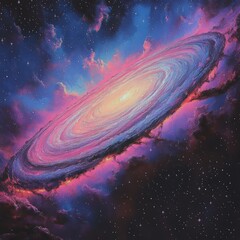 Wall Mural - vivid spiral galaxy in cosmic space with bright center and colorful nebulae showcasing universe wond