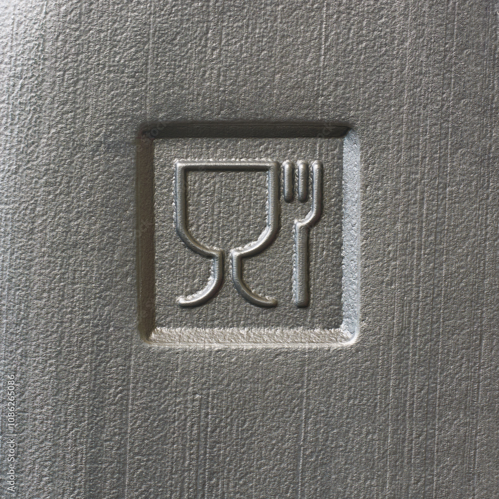food safe sign molded on textured plastic surface, icon with important ...