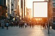 © taelefoto - Blank billboard in a bustling city at sunset. A perfect advertising opportunity.