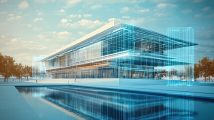 Modern architecture development with holographic plans
