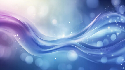 Abstract blue and purple wave pattern with bright bokeh lights on a soft background