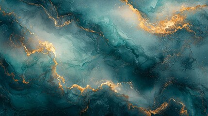 Wall Mural - abstract swirling patterns in teal and gold, evoking a sense of depth and fluidity.