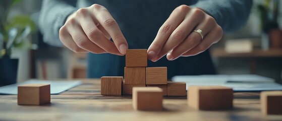 Aufkleber - Hands placing wooden blocks with quality assessment and auditor icons