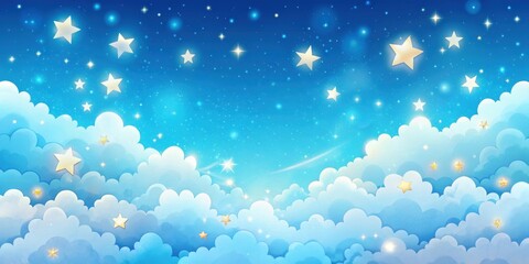 Cute blue sky with sparkling stars and fluffy clouds, stars, cute, sky, blue, sparkly, sparkling, clouds, fluffy