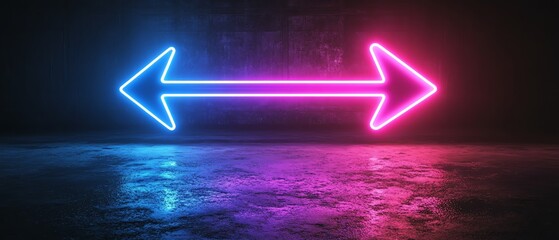 Aufkleber - Neon blue arrow pointing right and neon purple arrow pointing left, set against a dark background, dynamic generative AI aesthetic
