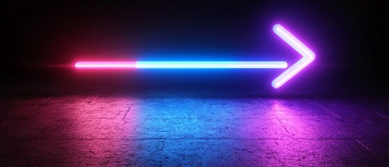 Poster - Neon blue arrow pointing right and purple arrow pointing left, glowing against a black background, generative AI neon lighting effect