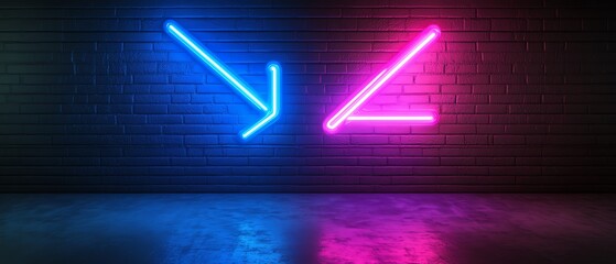 Aufkleber - Neon blue arrow pointing right and purple arrow pointing left, glowing against a black background, generative AI neon lighting effect