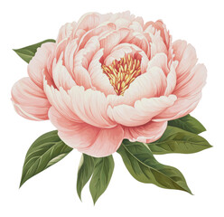 Wall Mural - PNG Beautiful pink peony flower with lush green leaves