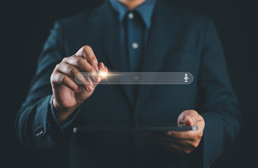 Leinwandbilder - Businessman using virtual search bar with magnifying glass icon, SEO search engine optimization concept. Search bar Interface, SEO and search engine optimization. Searching information on internet.
