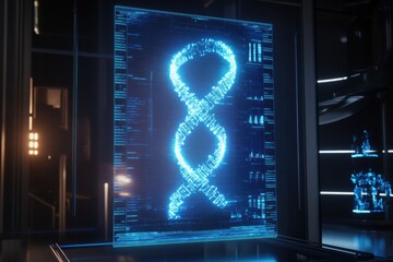 Leinwandbilder - A digital display showcases the intricate structure of DNA in a modern research lab, illuminating the importance of genetic science. Generative AI