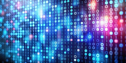 Binary code concept with zeros and ones on screen, bokeh effect in background, binary code, zeros, ones, screen, technology