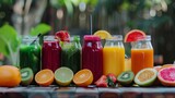 Organic juice bar with a variety of colorful fresh juices