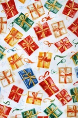 Wall Mural - A vibrant array of colorful presents stacked playfully against a crisp white background, evoking joy and anticipation for celebrations and special occasions.