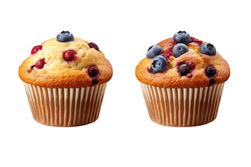 Collection muffins on white background